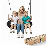 SereneLife Nestschaukel Schwarz 100 cm – Runde Hängeschaukel für Kinder & Erwachsene mit gepolstertem Rahmen & wetterfestem Stoff Für Garten & Zimmer, 270 kg tragbar, Spielspaß & Entspannung