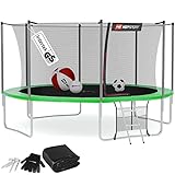 Hop-Sport Trampolin Outdoor Ø 244 cm – Gartentrampolin Komplettset mit stabilen U-Beinen, innenliegendem Netz, Sprungtuch und Leiter sowie Extra-Zubehör, grün