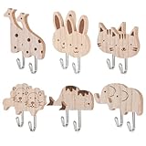 HJZHII 12 Stück Süße Tier Kleiderhaken, Selbstklebende Hölzerne Tier Cartoon Wandhaken Elefant Wal Katze Löwe Kaninchen Giraffe Garderobenhaken Kinder Für Schlafzimmer Badezimmer Küche