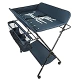 Wickeltisch klappbar | Wickelkommode mit Auflage | platzsparend & mobil | Wickelkombination mit Ablagefläche und Aufbewahrungskorb | höhenverstellbar (80 * 66 * 98cm (dunkelblau))