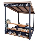 Meppi Sandkasten Travemünde anthrazit/Teak aus Holz mit Dach und Verkaufstheke - Sandkiste - Sandbox für Kinder