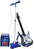 SILUK E-Gitarre + Verstärker + Mikrofon mit Ständer Set für Jungen (Blau)