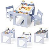 Clevich Kindertisch mit 2 Stühlen Kindersitzgruppe mit Stauraum Kinder Tisch Stuhl Set mit wendbarer Tischplatte Kinderschreibtisch für Kindertagesstätte Kinderzimmer möbel für Kinder ab 3 Jahren Blau