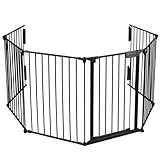 VOUNOT Kaminschutzgitter 360cm Metall, Türschutzgitter für Kinder-Sicherung, Absperrgitter Hund, Ofenschutzgitter Faltbar, 6 Elemente inkl. Sicherheitstür, mit Montagesatz, Schwarz
