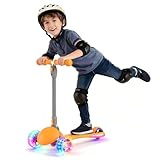 Kinderroller mit höhenverstellbarem Lenker, Lean-to-Steer Lenkung & Faltmechanismus | 3-rädriger Tretroller für Jungen und Mädchen von 3-12 Jahren(Orange)