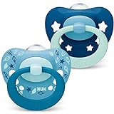 NUK Signature Schnuller | BPA-freier Schnuller aus Silikon | 18-36 Monate | blaugrüne Sterne | 2 Stück