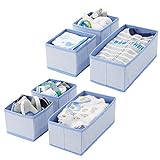 mDesign 6er-Set Aufbewahrungsbox – atmungsaktive Stoffbox mit Fischgrätmuster für Windeln, Lätzchen etc. – vielseitige Schubladen Organizer für das Kinderzimmer – blau