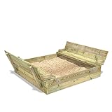 WICKEY Sandkasten Holz Sandkiste mit Klappdeckel und Sitzbank Flippey 130 x 165 cm