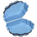 Wassermuschel Sandmuschel Sandkasten 2-teilig aus Kunststoff Muschel mit Deckel (hellblau mit Seesterne)