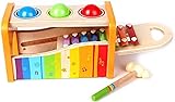 Hape Xylophon und Hammerspiel mit ausziehbarem Xylophon, langlebiges Holzspielzeug für Kleinkinder, multifunktional und in leuchtenden Farben