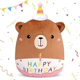 Yamepuia Teddybär Kuscheltier,22cm Geburtstag Kuscheltier Bär mit Geburtstag Hut,Niedliche Teddy Bär Happy Birthday Plüsch Spielzeug for Kinder Jungen Mädchen,Geburtstagsgeschenk