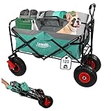 LEMODO Bollerwagen faltbar, Handwagen mit Luftreifen, Leiterwagen mit 120 kg Tragkraft, Faltbollerwagen mit 2 Bremsen, Transportwagen für Hunde, Utensilien und Gepäck (grün-grau, ohne Dach)