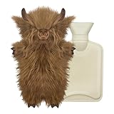 Wärmflasche mit Bezug 1L, Tier Wärmflasche Kinder, Gummi Wärmflaschen mit Kuschelig Bezug, Plüsch Wärmflaschen Ochse für Bauch Hand Fuß Körper Warmhalten, Hot Water Bottle Zur Reinigung Abnehmbar