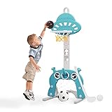 Kinder Basketballkorb Set |4 in 1 höhenverstellbarer Basketballständer & Fußballtor Golfspiel Ringwurf Kinder Baby Kleinkind Kleinkind (Grün)