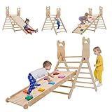 Arkyomi Kinder klettergerüst Indoor/Outdoor kletterdreieck mit rutsche，3in1 Kinder Holz Klettern Indoor Spielplatz ab 1 Jahr，Baby spielgeräte Klettergeräte