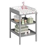 Bellabino Bani Wickelkommode aus Holz in Grau – Wickeltisch schmal mit 2 offenen Ablageflächen – Wickelregal rückenschonend mit 86 cm Höhe – große Wickelfläche von 70 x 53 cm