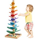 Holz Kugelbahn Klangbaum, Klang Murmelbahn Regenbogen, Murmelturm Musikbaum Lernspielzeug für Kinder, Montessoris Spielzeug aus Holz Regenbogen Klangbaum Murmelbahn