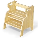 Tritthocker für Kinder, zweistufiger verstellbarer Tritthocker für Kleinkinder, robuste Holzleiter mit Anti-Rutsch-Pads, sicher und leicht zu bewegen für Waschbecken, Küche, Badezimmer