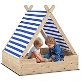 AIYAPLAY Sandkasten mit Zeltdach, 120 x 120 cm Sandkiste aus Holz Sandbox mit Bodenplane, Abnehmbarem Dach für 3-6 Jahre Kinder Natur