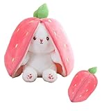 PXRLMYF Hasen Verstecken,Erdbeerhasen Kissen Plüschtier mit Reißverschluss, Versteckspiel Ostergeschenke Für Kinder, Jungen, Mädchen (Erdbeere,23cm)