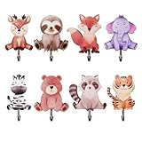 Yuwnd 8 Stück Kleiderhaken Kinder, Tierförmige Garderobenhaken Kinder, Selbstklebende Kindergarderobe, Garderobenhaken für Kinderzimmer, Badezimmer und Spielzimmer, 7 * 4,5cm