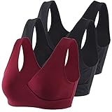 COLOMI Mutterschaft Still-BHS Nahtloser Still-BH zum Schlafen ohne Bügel für Damen (Black+Black+Red Wine/3Pack, L)