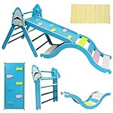 9-in-1 Klettergerüst Indoor Set mit Kletterdreieck mit Rutsche & Kletterbogen | Montessori Pikler Dreieck zum Zusammenklappen + Kissen | Geschenk für Kleinkinder 1-3 Jahre​