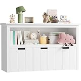 FOREHILL Kinderregal mit Boxen auf Rollen, Spielzeug Aufbewahrung Kinderzimmer Möbel, Spielzeugregal, Kinderschrank, Regal weiß mit 3 Boxen, Truhen & Kisten für Kinder 102 x 33 x 61,5cm