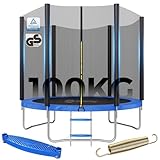 Sekey Trampolin Outdoor Ø 244/305/366 cm - TÜV Rheinland GS-Zertifiziert, Kindertrampolin Gartentrampolin mit Rutschfester Leiter, verstärktem Sicherheitsnetz und Randabdeckung 244CM 100KG, Blau