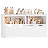 FOREHILL Kinderregal mit Boxen auf Rollen, Spielzeug Aufbewahrung Kinderzimmer Möbel, Spielzeugregal, Kinderschrank, Regal weiß mit 4 Boxen, Aufbewahrungsbox für Kinder 120 x 61,5 x 33cm weiß