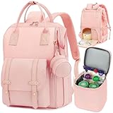 ROSEGIN Wickeltasche Rucksack und Milchpumpe Tasche, Großer Wickelrucksack mit Schnullerhalter, Kinderwagengurten und Kühltasche, Multifunktionale Baby Wickeltasche für Eltern, Große Kapazität,Rosa