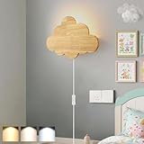 KZT Wolken Wandleuchte mit Stecker Schalter G9 LED Wandlampe aus Holz 3 Farben Einstellbar Nachttischlampe Kinderzimmer Nachtlichter Innen Wolkenlampe für Junge Mädchen Schlafzimmer Wohnzimmer