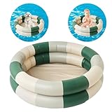 Vintage Streifen Kinder Planschbecken, Aufblasbare Baby Schwimmbad, 2Ring mit Aufblasbaren Sicherheit Blase Boden, für Indoor Outdoor Mädchen Jungen Garten Hinterhof (Grün)