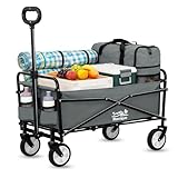 Bollerwagen faltbar 80kg belastbar,Mini Faltbarer Handwagen mit Getränkehalter Transportwagen Einkaufstrolley klappbar Strandwagen für Garten Camping Festival (Grau)
