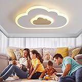 AOEH LED Deckenleuchte Schlafzimmer Kinderzimmerlampe Deckenlampe Deckenleuchte für Kinder Wolken deckenleuchte Holz Stufenloses Dimmen mit Fernbedienung Mit Nachtlichtfunktion,40cm
