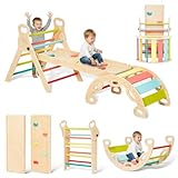 Giant bean Klettergerüst Indoor ab 1 Jahr Klettergerüst Indoor Kletterdreieck Indoor Spielplatz 5-in-1 Montessori Kletterdreieck mit Kletterbogen und Rutsche, Regenbogen mit Griff (S)