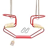 h2i Doppelschaukel aus Metall | Gondelschaukel mit Zwei Holzsitzen & verstellbaren Seilen | Schiffschaukel inkl. Karabiner | Kinder-Schaukel für Outdoor | rot