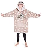CityComfort Übergroße Hoodie Decke Kinder Fleece Oversize Kapuzenpullover Mädchen Teenager mit Sherpa-Futter und Kängurutasche Geschenk Ideen (Beige Faultier)