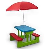 Kindersitzgruppe Kindertisch Tisch Kindermöbel für Garten zum Spielen für innen und außen mit Sonnenschirm Bunt