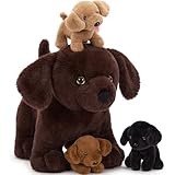 MorisMos 4 stücke Labrador Retriever Plüschtier Set, 40cm riesen Hund Kuscheltier XXL mit 3 Babys im Bauch, Weihnachten Geschenk für Kinder Baby