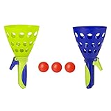 Idena 40006 Fangballspiel XXL mit 2 Fangbechern, inklusive 3 Bällen, Ballspiel für Garten, Park oder Strand, blau gelb