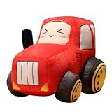 Traktor Kuscheltier, Cartoon Auto Plüschtier, Simulation Bauernhof Traktor Gefülltes Plüschkissen, Weiches Gefülltes Farm -LKW Kissen Spielzeug, Geschenke für Kinder Jungen Mädchen (22x30x20cm,Rot)