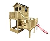 4IQ Spielhaus Kinder Outdoor mit Rutsche - Holz Stelzenhaus Garten Modularer Aufbau für Draußen - Gartenhaus Kinder Aus Imprägniertem Kiefernholz