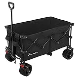 Montafox Bollerwagen Transportwagen Faltbar Klappbar Leiterwagen Strandwagen Ziehwagen Camping Strand Gerätewagen Bremse All Terrain Breite Reifen, Farbe:Black