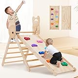 NUKied Kletterdreieck mit Rutsche,Faltbares Holz klettergerüst Indoor Set,Kleinkind Holzkletter Dreieck mit Schieberampe, Baby-Klettergerüst,kletterdreieck mit Rutsche für Kinder in 1-6 Jahren