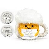 HUKUMA Bier Geschenke für Männer,Gestrickte Puppe Bier Anti Stress Geschenke,Positive Kuscheltier,Gehäkeltes Emotional Support Geschenk,Pocket Hug Stress Relief Gifts