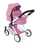 Bayer Chic 2000® 2in1 Puppenwagen Mila – Jeans pink – höhenverstellbarer Griff 39-72 cm – modernes Gestell – Puppen bis 50 cm – 3-7 J.