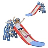 SUBTLETY Kinderrutsche 3 in 1 Freistehende Rutsche für Kinder Indoor Outdoor Kleinkinderrutsche mit Basketballkorb & Kletterturm Rutschlänge 146 cm Gartenrutsche für Kinder ab 1 Jahr (Typ A)