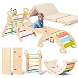 Giant bean 5-in-1 Montessori Kletterdreieck mit Kletterbogen und Rutsche, Holzdreieck für Kleinkinder ab 1-3, Indoor Kletterspielzeug, Regenbogen mit Kissen, S