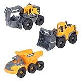 Dickie Toys Volvo Construction Set (je 16 cm) - 3 Baustellenfahrzeuge für Kinder mit Bagger Spielzeug, Radlader & Kipplaster, mit Freilauf ab 3 Jahren - 203722015